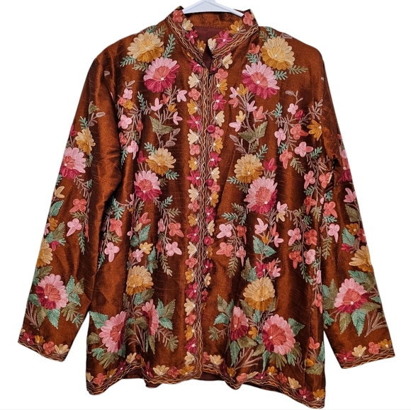 Floral Embroidered Bohemian Cottagecore Ornate Button Down Jacket - Picture 1 of 7